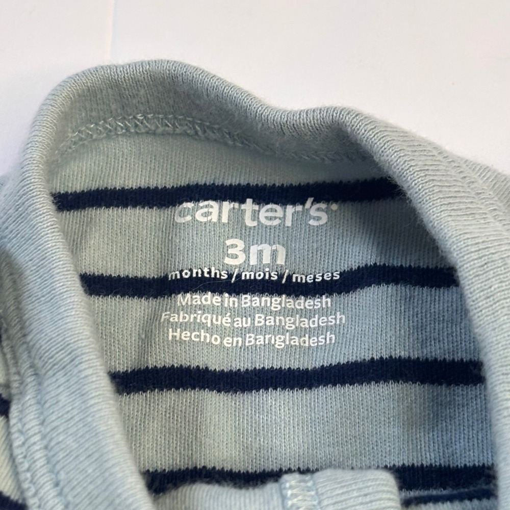 Baby 3M Blue Striped Lion Turtle Snap Up Footed Sleeper Embroidered Romper Baby - Picture 3 of 4